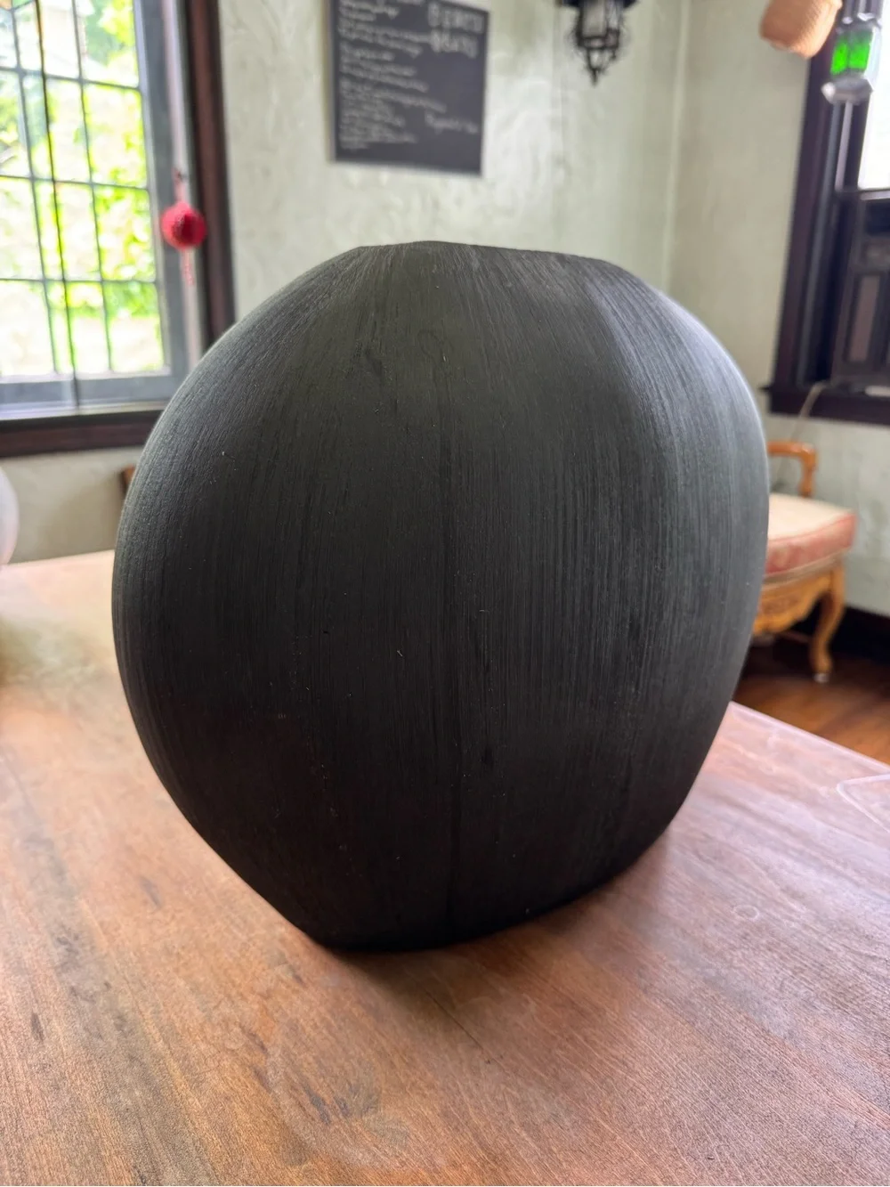 Crate and Barrel Alura Short Dark Grey Oval Ceramic Vase